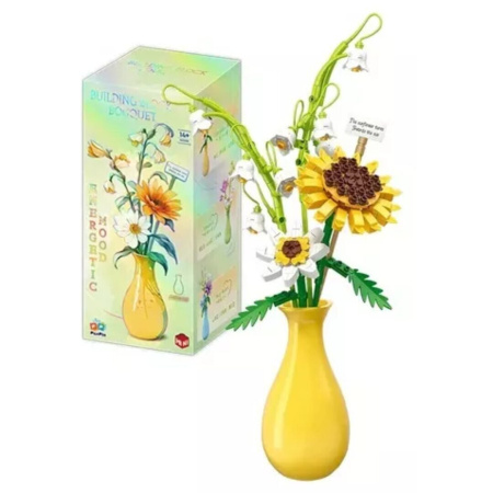 Конструктор Zhe Gao 622005 - Букет с подсолнухом в наборе с керамической вазой
