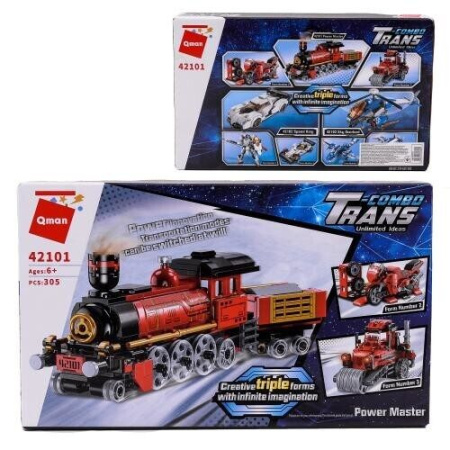 Конструктор Qman 42101 - Паровоз, мотоцикл, трактор 3в1