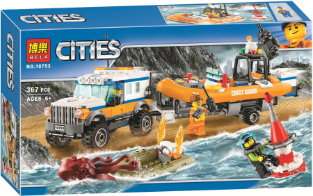 Конструктор Bela 10753 Внедорожник с лодкой службы береговой охраны